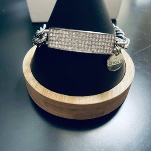 CHICO'S Pave Rhinestone ID Silver Tone Link Toggle Fashion I.D. Bracelet d2-47